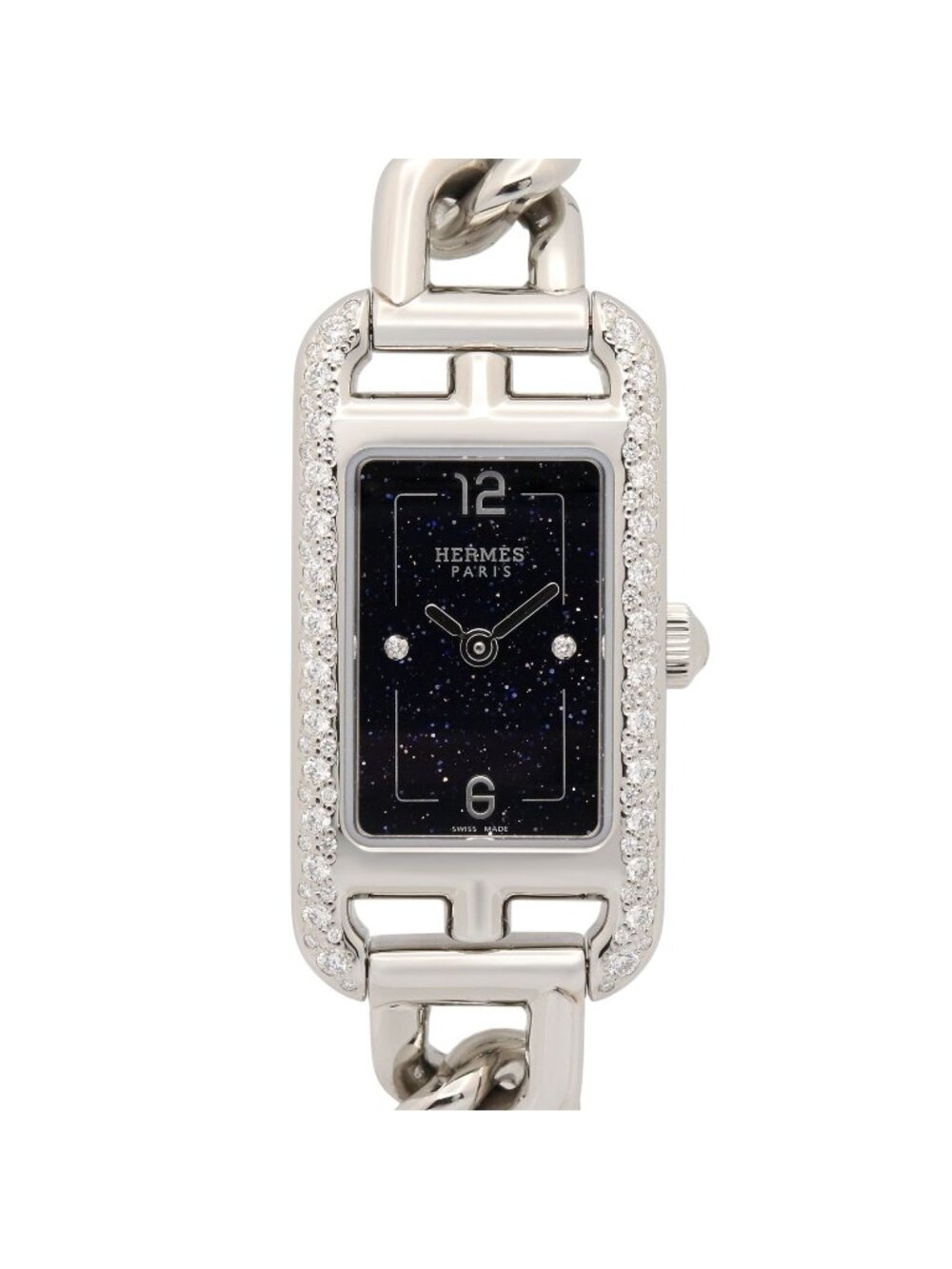 Hermes Watch Nantucket Bezel Diamond Aventurine Stainless Steel